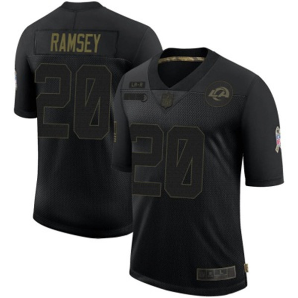 Men's Los Angeles Rams #20 Jalen Ramsey Black 2020 Salute To Service Limited Stitched NFL Jersey - Click Image to Close